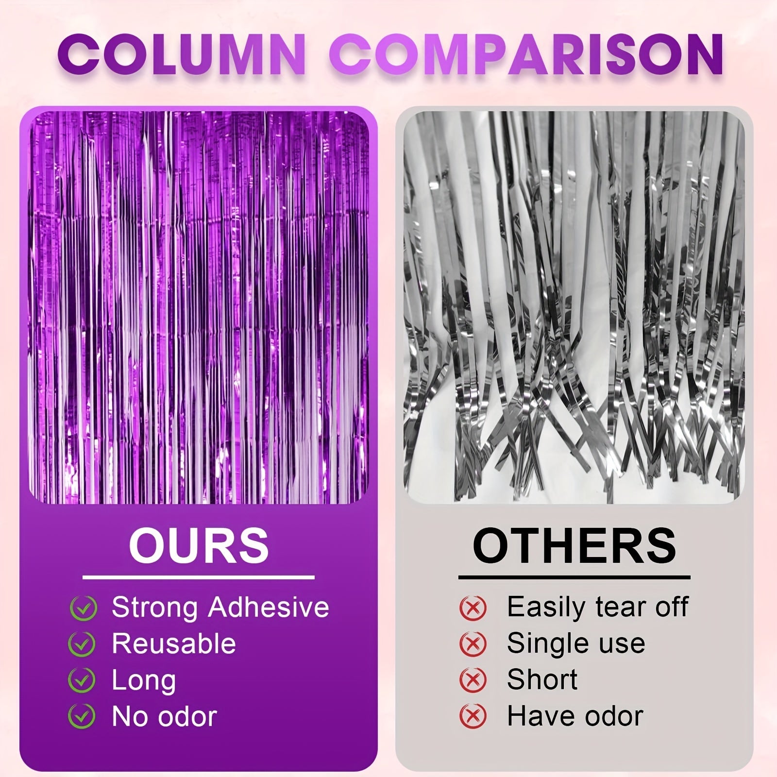 3pcs Purple Foil Fringe Backdrop Curtains