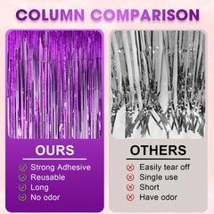 3pcs Purple Foil Fringe Backdrop Curtains