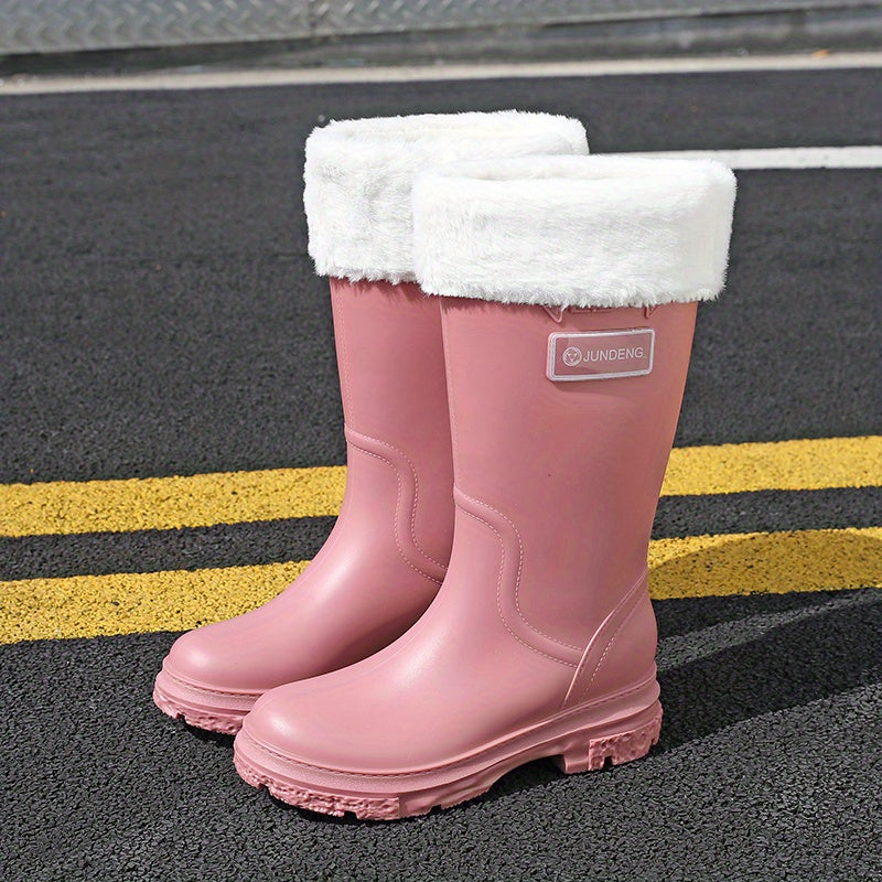 Women's Warm Waterproof Mid Calf Rain Boots