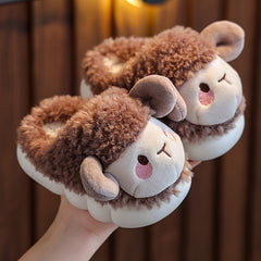 Furry Cartoon Sheep Boys House Shoes - Soft Bottom, Non Slip, Indoor Comfort