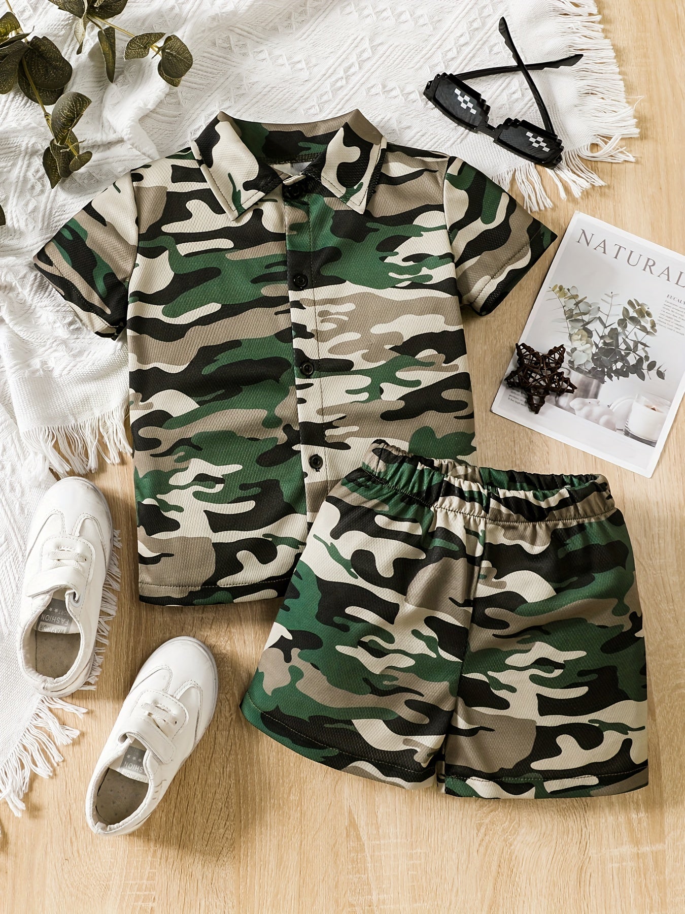 Boys Camo Casual Outfit Shirt & Shorts Set