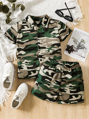Boys Camo Casual Outfit Shirt & Shorts Set