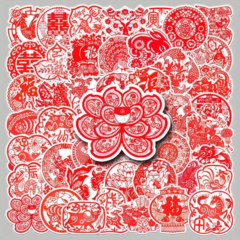50pcs Chinese Year Paper Cutting Sticker Fu Stickers Spring Party Decoration