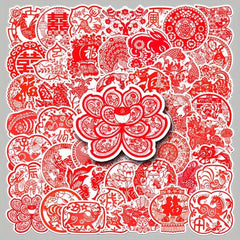 50pcs Chinese Year Paper Cutting Sticker Fu Stickers Spring Party Decoration