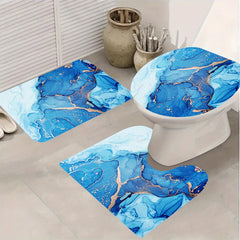 4pcs Waterproof Marble Shower Curtain Set with Non Slip Mat & Rug