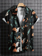 Leaf Pattern Casual Short Sleeve Shirt Men's Hawaiian Shirt