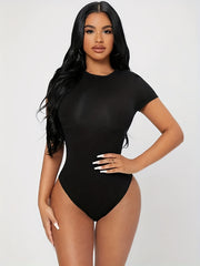 Slim Fit Crew Neck Bodysuit Short Sleeve Casual Bodysuit