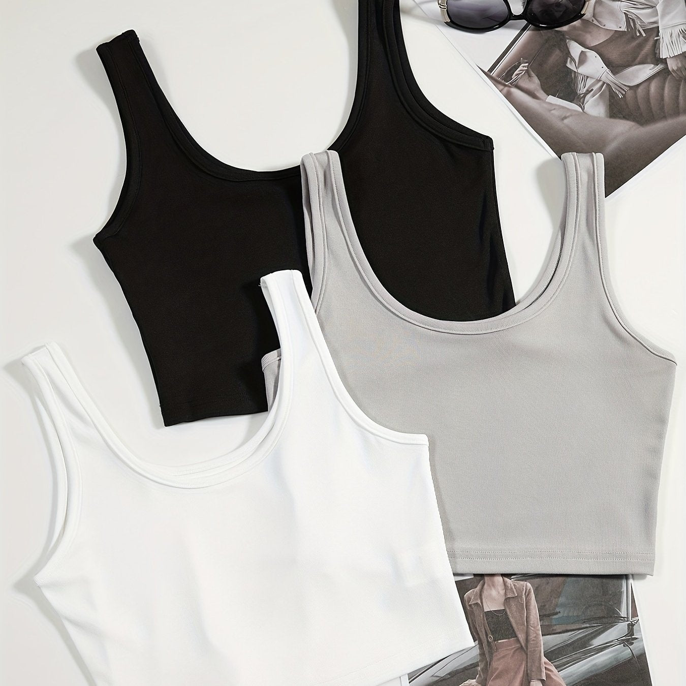 Solid Tank Top 3 Pack Sleeveless Crew Neck Sexy Summer Blouse