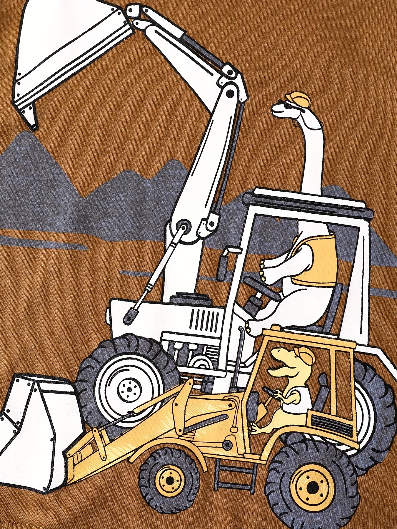 Dino & Excavator Print Boys Sweatshirt Long Sleeve Crew Neck Tops
