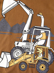 Dino & Excavator Print Boys Sweatshirt Long Sleeve Crew Neck Tops