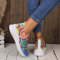 Women's Smile Print Sock Shoes Colorful Slip On Low Top Casual Shoes