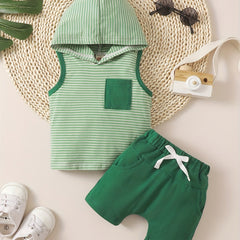 2pcs Boys Cotton Hooded Vest Shorts Set Summer Kids Outfit