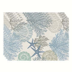 Marine Coral Shells Starfish Linen Table Runner Set