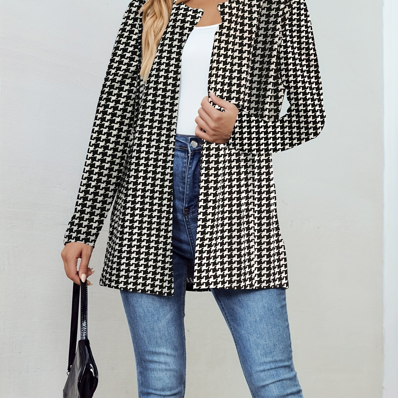 Plaid Open Front Jacket Long Sleeve for Fall