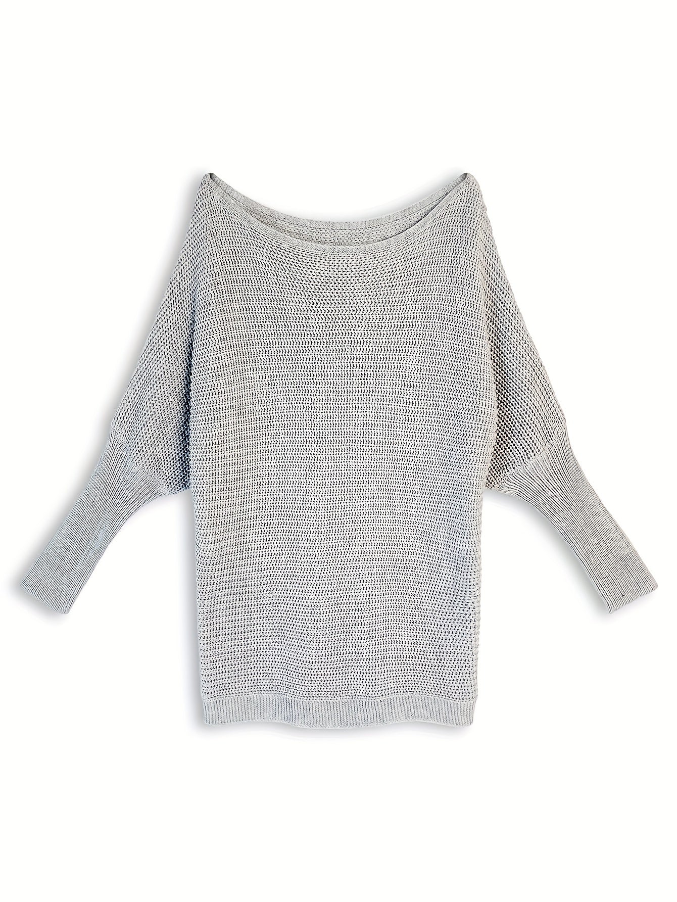 Solid Boat Neck Knit Sweater Casual Long Sleeve Versatile Sweater