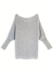 Solid Boat Neck Knit Sweater Casual Long Sleeve Versatile Sweater