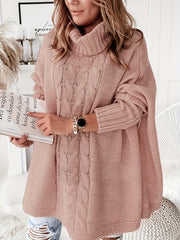 Casual Sweater Women's Plus Solid Batwing Sleeve Turtle Neck
