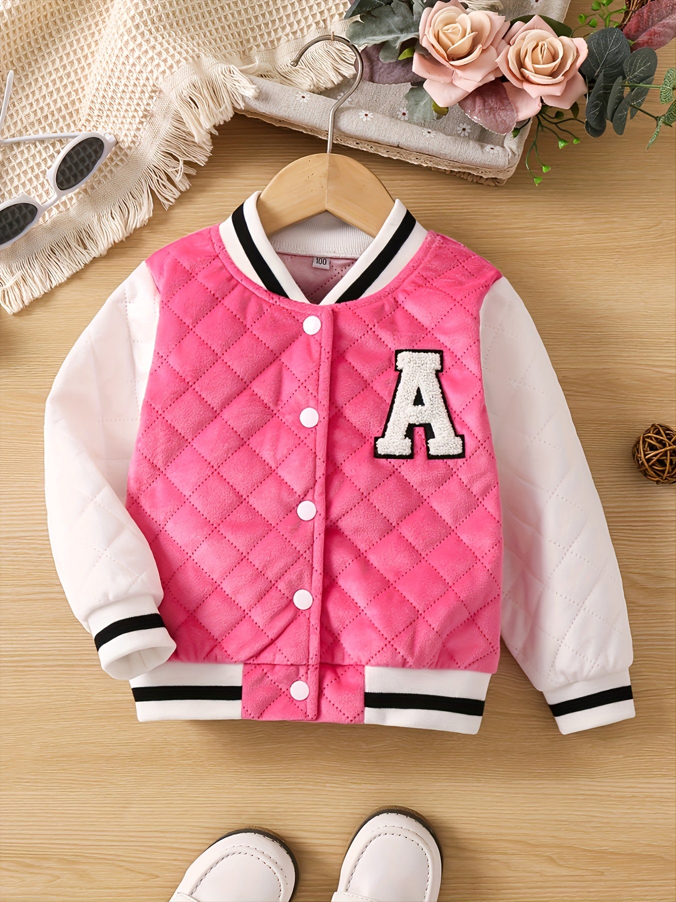 Girl's Block Letter Embroidery Varsity Jacket