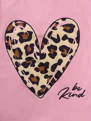 Girls Leopard Heart Graphic Tee & Shorts Loungewear Set