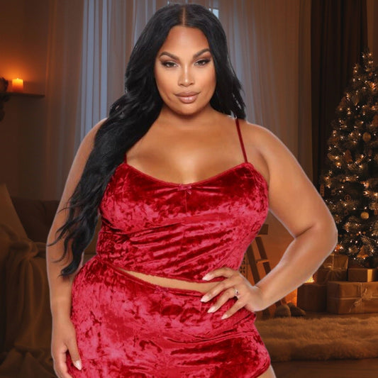 Sexy Pajamas Set Velvet Crop Cami Top & Shorts 2 Piece Set