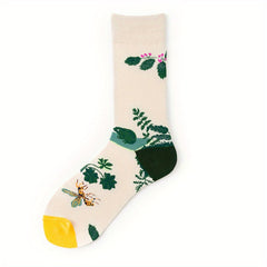 6 Pairs Floral Print Socks Mid Tube Women's Stockings