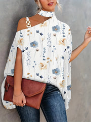 Graphic Print One Shoulder Casual Blouse