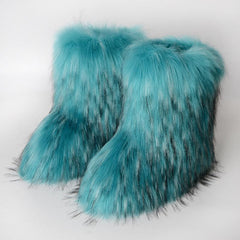 Women's Fuzzy Snow Boots Soft Slip On Flat Shoes
