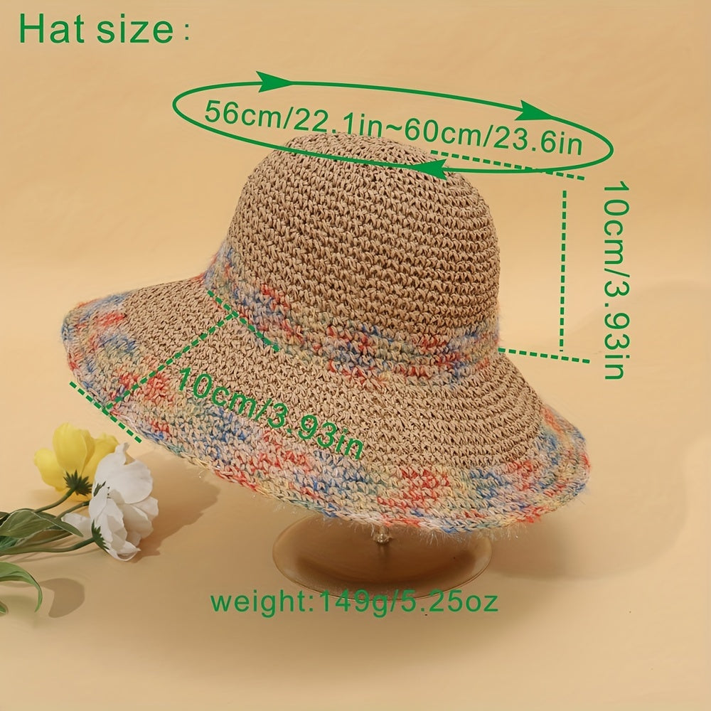 Vintage Wide Brim Straw Hat Classic Crochet Sun Hat