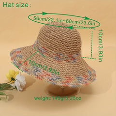Vintage Wide Brim Straw Hat Classic Crochet Sun Hat