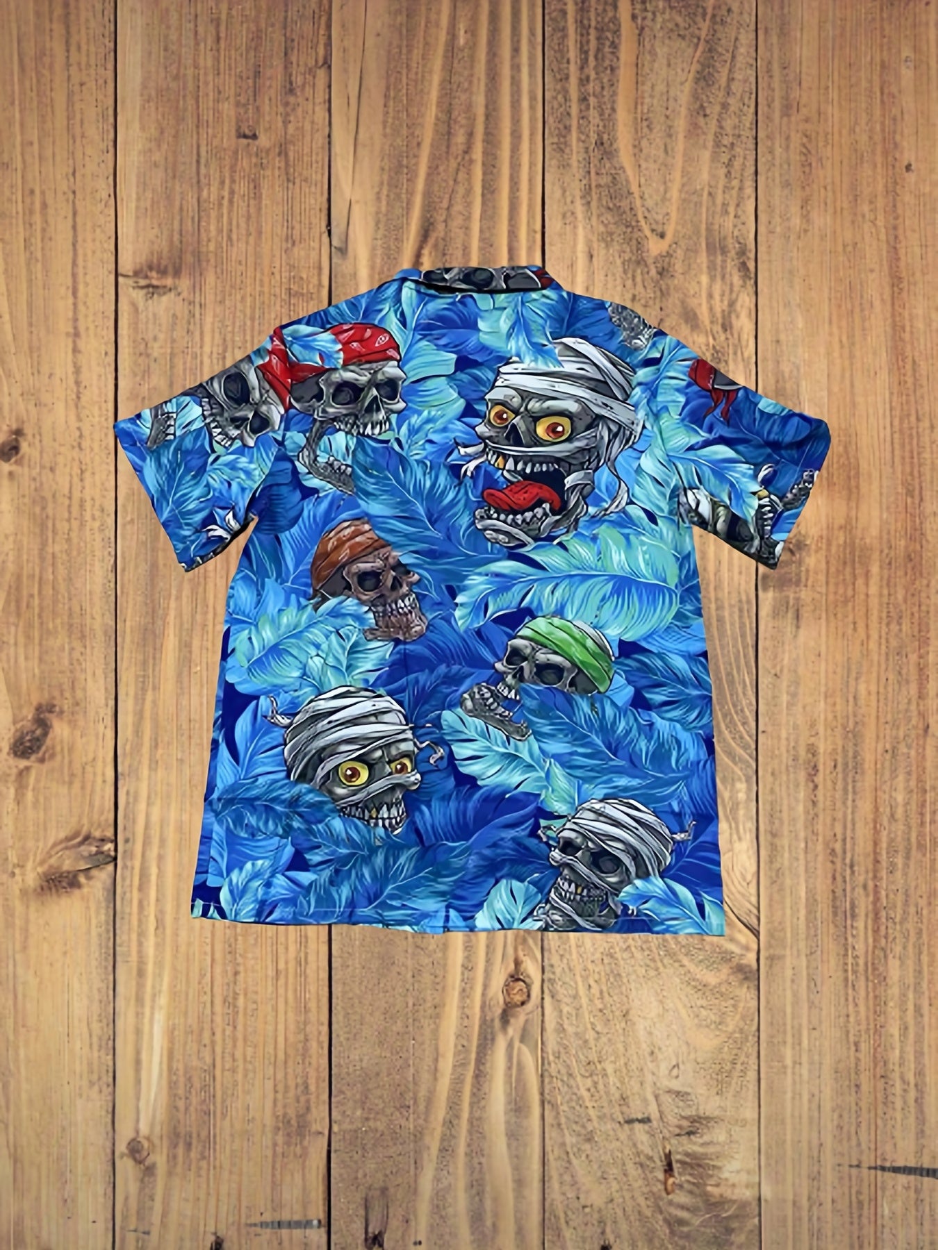 Men's Hawaiian Shirt Skull & Tropical Leaf Print - Summer Vacation Wear