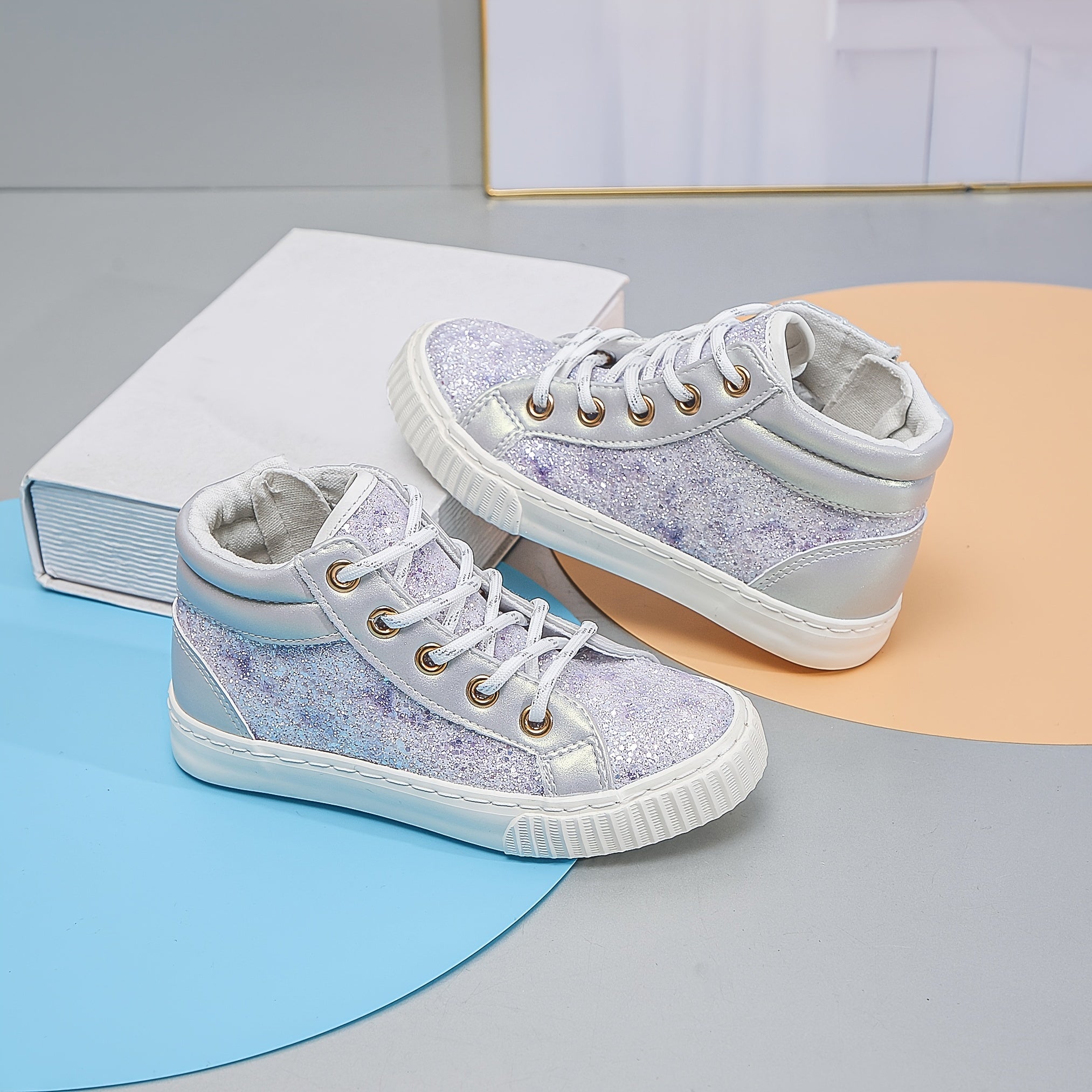 Sequin Middle Top Sneakers with Zipper for Girls
