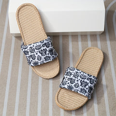 Women's Cartoon Pattern Slippers Casual Open Toe Slip On Linen Slide Sandals