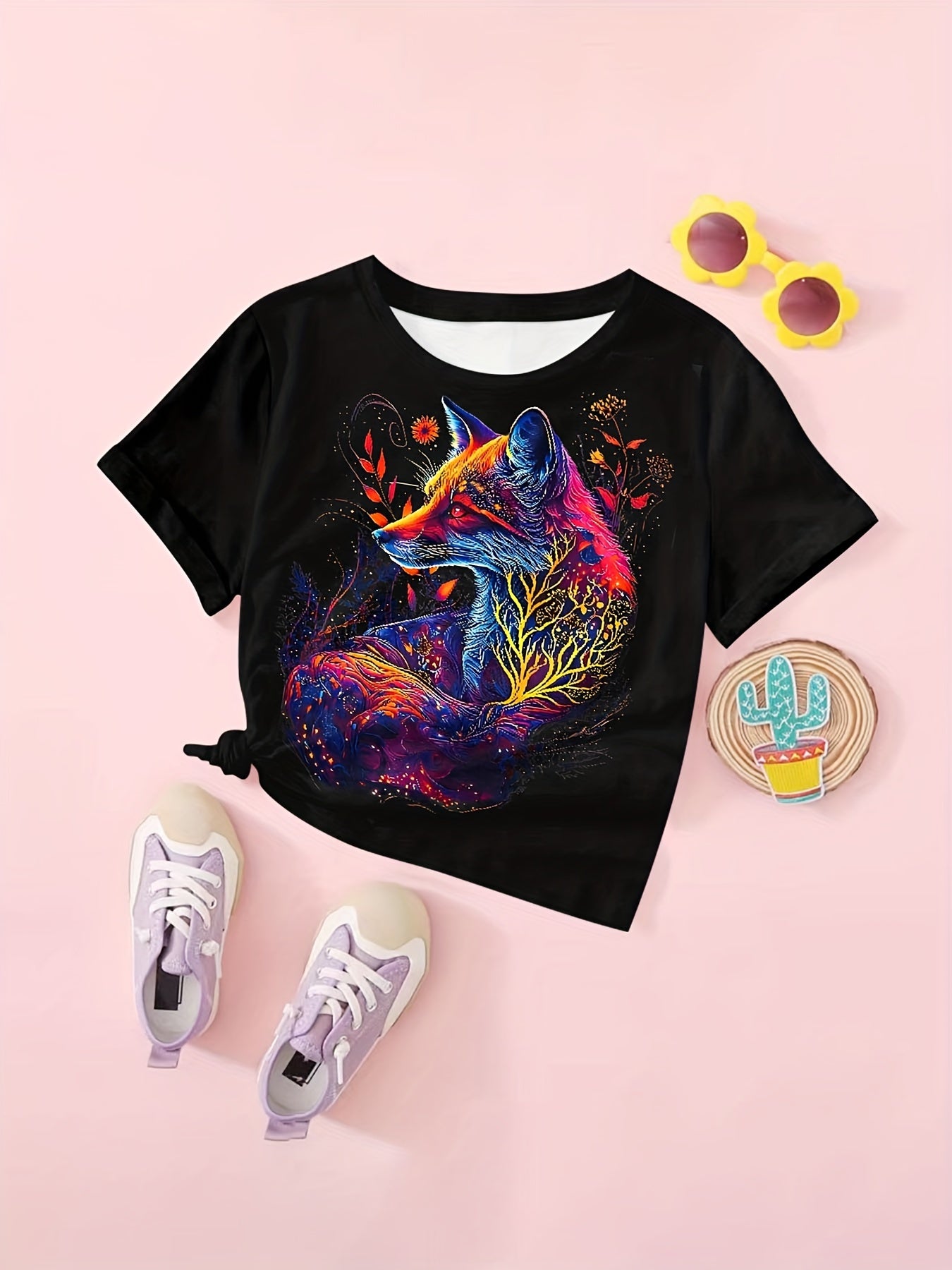 Fox Graphic Short Sleeve T shirt for Girls - Summer Gift