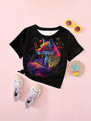 Fox Graphic Short Sleeve T shirt for Girls - Summer Gift