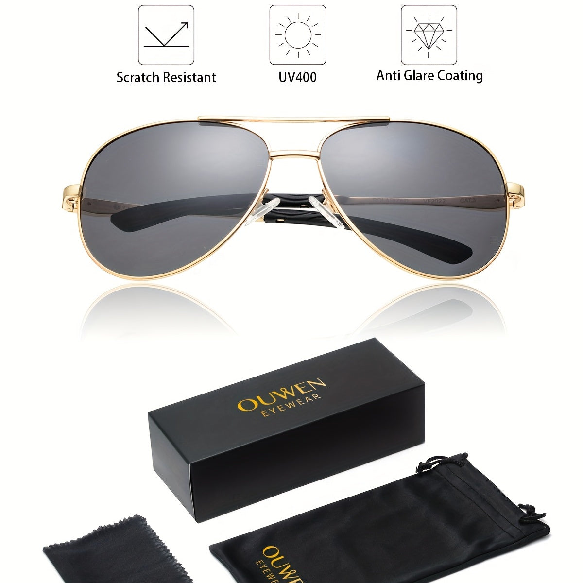 OUWEN Classic Polarized Aviator Sunglasses For Men UV Protection
