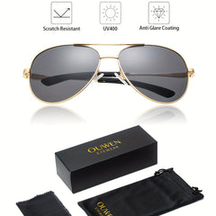 OUWEN Classic Polarized Aviator Sunglasses For Men UV Protection