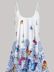 Women's Ruched Butterfly & Floral Print Cami Dress