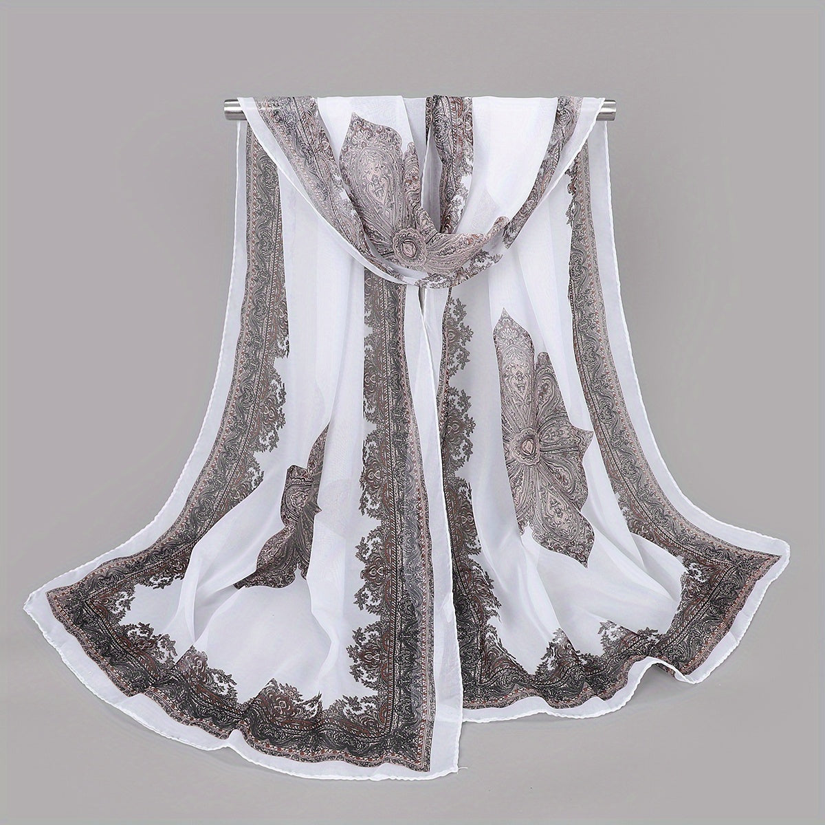 Paisley Print Chiffon Scarf Vintage Thin Shawl Boho Hijab Sunscreen Head Wrap