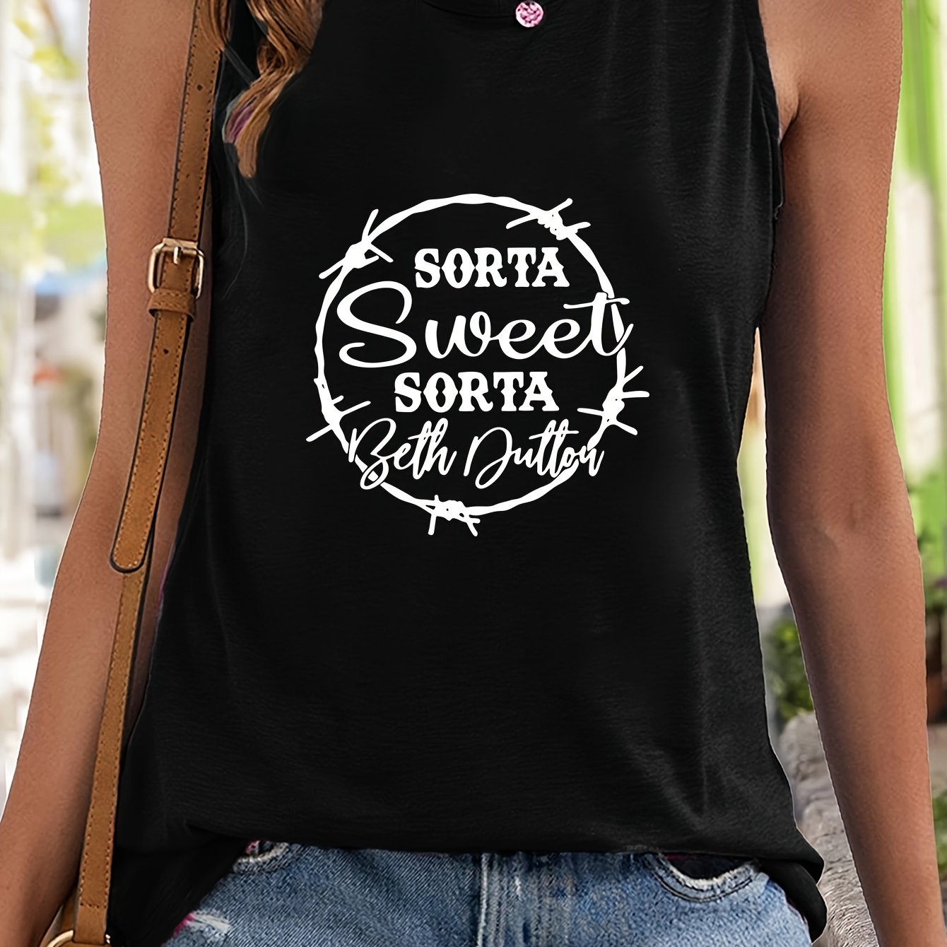 Letter Print Sleeveless Sports Vest Round Neck Stretchy Casual Tops