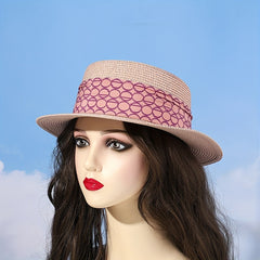 Vintage French Style Straw Jazz Hat Flat Top Fedora Cap Summer Travel Beach