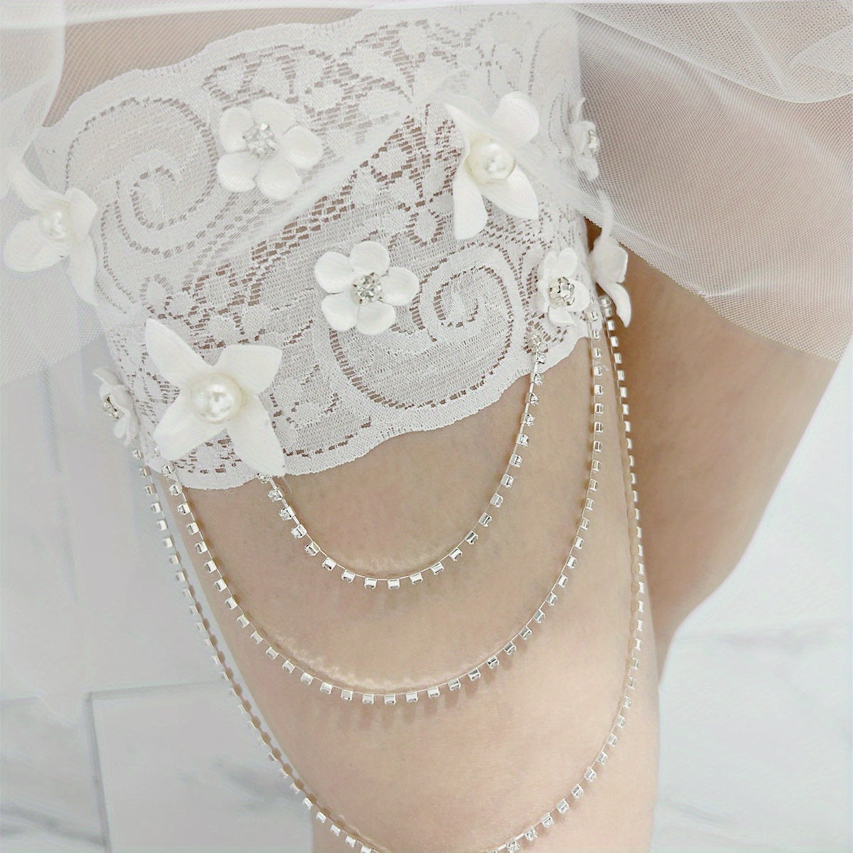 Lace Garter Belt Floral Pearl Legs Band Bridal Wedding Accessory