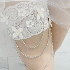Lace Garter Belt Floral Pearl Legs Band Bridal Wedding Accessory