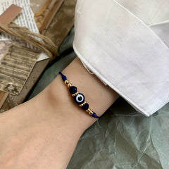 Y2K Style Beaded String Bracelet Devil's Eye Pattern Beads Adjustable Braided