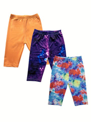 3pcs Girls' Casual Shorts Leggings Unicorn Starry Sky Bike Dance Shorts