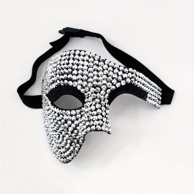 Men's Rhinestone Half Face Mask Halloween Party Dress Up Adornment