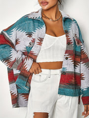 Graphic Print Flap Pockets Jacket for Fall & Winter