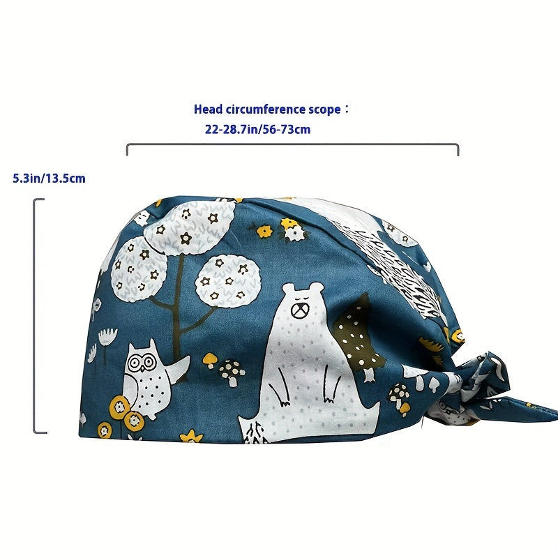Cartoon Printed Working Hat Scrub Caps Adjustable Work Cap