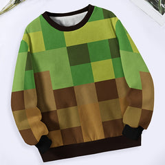 Plaid Crew Neck Pullover Sweatshirt Long Sleeve For Sports Christmas