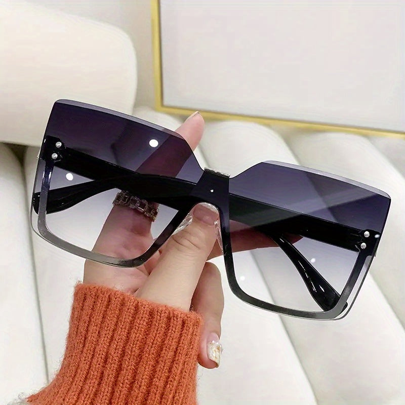 Women's Semi Rimless Oversized Sunglasses UV400 Gradient Shades with Case