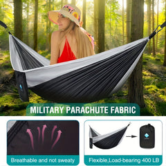 Portable Double Hammock For Outdoor Travel Backpacking Nylon Swing Hammock